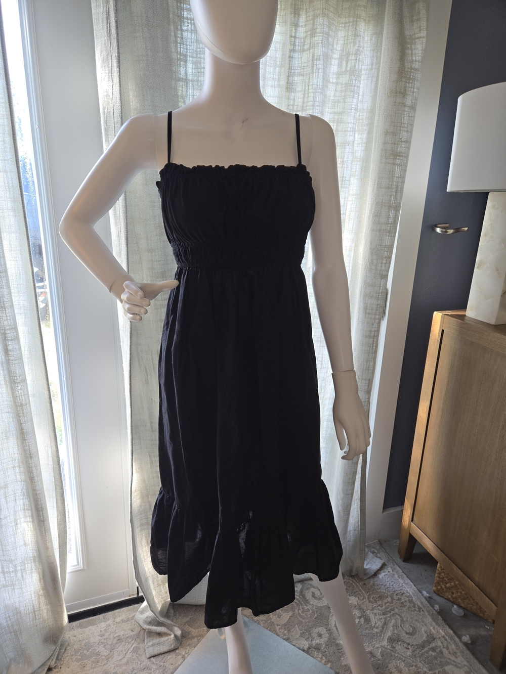 Black 100% Cotton Spaghetti Strap Tiered Maxi Dress